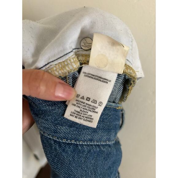 Free People Jeans Women's 26 Blue Maggie Mid Rise Straight Leg Raw Hem Buttons - Picture 11 of 11